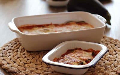 Canelones de berenjena con salsa de piquillos