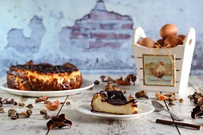 Tarta de queso de la Viña con queso viejo tostado